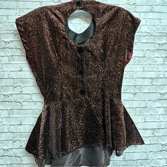 Vintage Francine Browner Women's Size 3 Copper Black Shimmer Top Bow Feathers - Picture 2 of 15